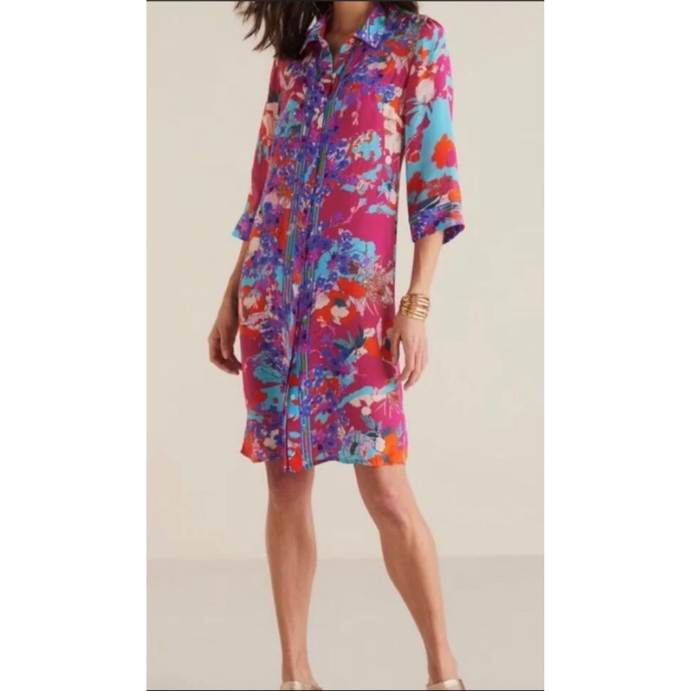 Soft Surroundings Garden Path Floral Button‎ Up Shirt Dress